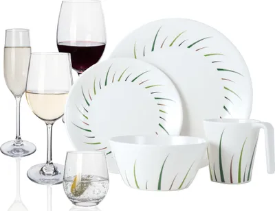 Immagine prodotto di Set di stoviglie da campeggio in melamina per 4 persone Limon Design 16 pezzi + 16 bicchieri da acqua vino champagne stoviglie per picnic BBQ