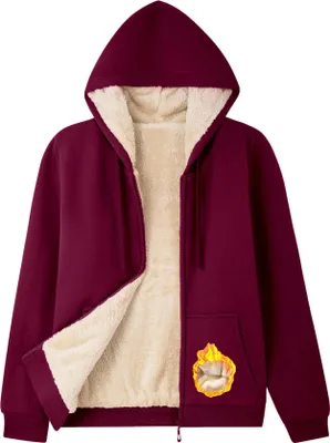 Produktbild von ASKSA Damen Sweatjacke Gefuettert Warme Winter Zipper Jacke Fleecejacke Winterjacke Hoodie mit Kapuze (Weinrot,XXL)