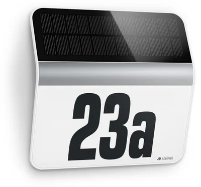 Produktbild von Steinel LED Solarleuchte XSolar LH-N silber mit Hausnummer und Dämmerungssensor