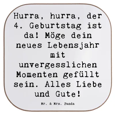 Produktbild von Mr. & Mrs. Panda Tassenuntersetzer Spruch 4. Geburtstag Feiern - Weiß - Geschenk, Geburtstagsfeier, Alter, alles Liebe und Gute, Holzuntersetzer, 4, gläseruntersetzer