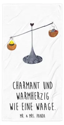 Produktbild von Mr. & Mrs. Panda Badehandtuch Sternzeichen Waage - Weiß - Geschenk, Strandtuch, Großes, Gleichgewicht, Duschtuch, Handtuch, Biene, Design, Duschhandtuch, Hummel