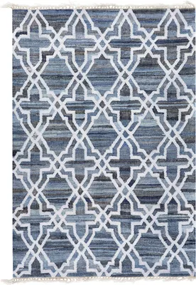 Produktbild von BELIANI Teppich Blau Baumwolle 140 x 200 cm Kurzflor Marokkanisches Muster Handgewebt Rechteckig