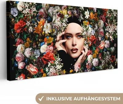 Obrázok produktu pre MuchoWow® - Plátno - Kvetina - Ženy - Portrét - Botanický, nástenná maľba, nástenné dekorácie, obrazy do obývačky, 40x20cm