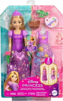 Produktbild von Disney Princess 2-in-1-Geschichten Rapunzel-Modepuppe mit 2 Oberteilen zum Anklipsen, 2 Röcken und 9 Accessoires, Mini-Puppe, Weiblich, 3 Jahr(e), Junge/Mädchen, 280 mm, 40 g