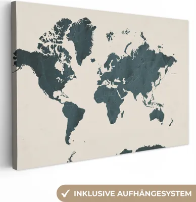 Obrázok produktu pre OneMillionCanvasses® - Obrazy na plátne - 140x90 cm, Mapa sveta - Modrá - Hnedá, Nástenná umelecká tlač Nástenná dekorácia
