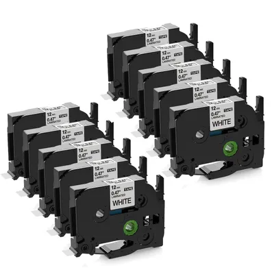 Produktbild von Phomemo 10x kompatibles Brother P-touch TZe-231/TZ Etikettenband 12mm x 8m Schwarz auf Weiß, für PT-H110/H101C/H105/H107/H108/D200/D400/E110/Cube
