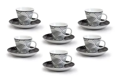 Obrázok produktu pre Thun 1794 Tom, porcelánové šálky a podšálky, moka, 100 ml, vlnky, Thun, 6 ks