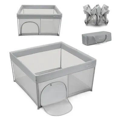 Zdjęcie produktu dla Kojec podróżny Kinderkraft ZIKI składany, z torbą, oddychający, miękko wyściełany, z zamkiem błyskawicznym, od urodzenia do 4 lat, szary