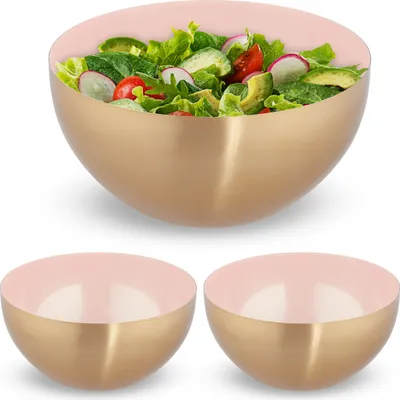 Produktbild von relaxdays 3 x Edelstahl Salatschüssel rosa/gold