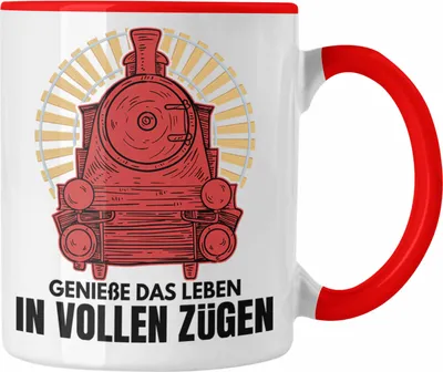Produktbild von Trendation - Geniße Das Leben in Vollen Zügen Lokführer Tasse Geschenk Eisenbahner Spruch Lokomotive Geschenkidee Eisenbahn (Rot)