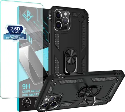 Produktbild von Armor Outdoor Handyhülle für Apple iPhone 12 Pro Max Handy Panzer Case Schutzhülle mit 9H Displayglas Displayschutz Farbe: Schwarz