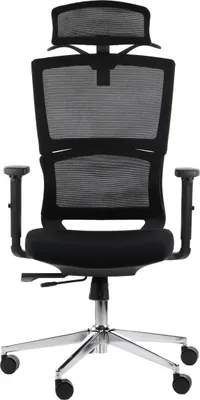 Produktbild von Drehbarer ergonomischer Bürostuhl TRENT, Chromgestell, Lordosenstütze, verstellbare Armlehnen, verschiebbarer Sitz (vorne - hinten), Schwarz