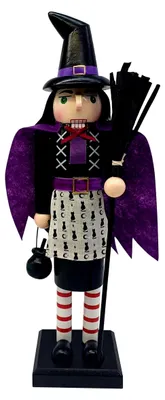 Produktbild von Halloween 36 cm - Holzfigur Schwarze Katze Hexe, Handgefertigte Gruselfigur Dekoration, Kreative Horror | Festliche Halloween Deko für Wohnräume