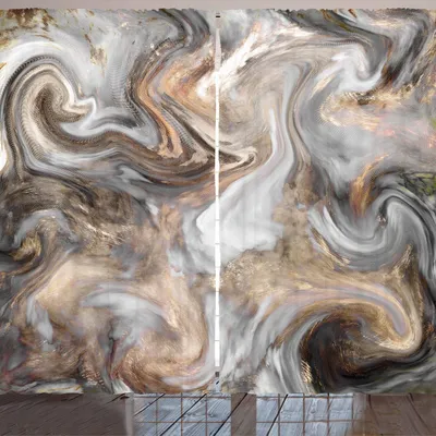 Produktbild von ARANDE Marmor Gardine, Retro Art-Malerpinsel-Farben in marmorndem Beschaffenheits-Aquarell-Grafik, 280 x 225 cm, Sand Braun Hellgrau