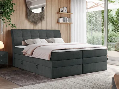 Produktbild von Boxspringbett Polsterbett mit Bettkästen Multipcket Matratze Doppelbett Kopfteil - GOLD 10 KING - 200x200 - Dunkelgrau Struktur - H3