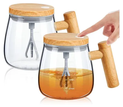Produktbild von Selbstrührende Tasse 400ml elektrisch | Borosilikatglas Rührbecher | Für Kaffee Milch Proteinpulver | Schwarz/Gold