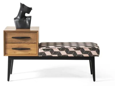 Produktbild von Sitz Bank Polster Hocker Bank Textil Braun Holz Stil Luxus Designer Neu