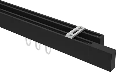 Produktbild von Interdeco Innenlaufstange / Gardinenstange mit Innenlauf Schwarz, Typ Smartline Lox (Quader) Deckenmontage, 14x35 mm 2-läufig, 180 cm