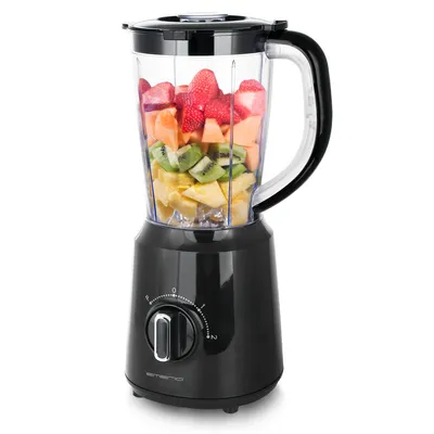 Produktbild von Emerio Blender 1,5 L – Smoothie-Maker mit 2 Geschwindigkeiten – Edelstahlmesser & spülmaschinengeeignet – 500 W – Blender-to-Go BL-124816.8 – Schwarz