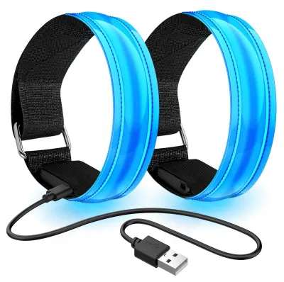 Produktbild von Wiederaufladbares LED-Armband, 2er-Pack, Leuchtarmbänder, reflektierendes USB-Armband, LED-Armbänder für Kinder, reflektierende Streifen zum Joggen, Laufen und für andere Sportarten (Blau)