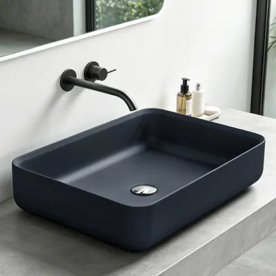 Produktbild von Mai & Mai Aufsatz-Waschbecken 54x40x13cm Mineralguss Rechteckig Waschschale Waschplatz Waschtisch matt Anthrazit ohne Armaturenloch Col812