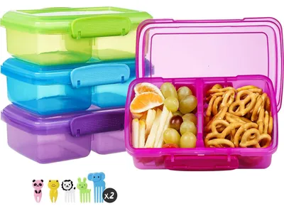 Produktbild von Snackbehälter BPA-frei - 4er-Pack Bento-Boxen - 2 Fächer - Lebensmittelaufbewahrungsbehälter - Spülmaschinenfest - Gesundes Essen unterwegs - Lunchbox