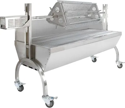 Image de KuKoo 30 W, barbecue à moteur avec chariot et broche rotative, barbecue à rôtir à la broche, barbecue de boucher, barbecue au charbon de bois, barbecue à cochon de lait, rôtissage à la broche, rôtissage de porc, rôtissoire réglable en hauteur (90 kg) et rôtissoire plate