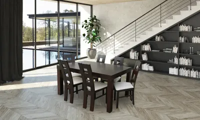 Zdjęcie produktu dla Designerski stół + 6 krzeseł Kompletny zestaw krzeseł do jadalni w salonie Nowy