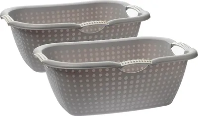 Produktbild von Wäschewanne 2er Set, geräumig, stabil, Belüftungsdesign, ergonomische Griffe, grau
