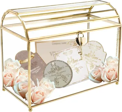 Productafbeelding van Glazen Kaartenbox - Bruiloft Box - Feestelijke Ontvangst - Geometrisch Design - 31 cm Breed - Goud
