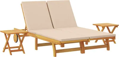 Immagine prodotto di vidaXL Lettino prendisole con cuscino Beige Legno massello di acacia