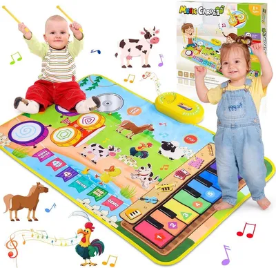 Produktbild von 3-in-1 Musikspielmatte für Kinder 1–3 Jahre – Klavier, Trommel, Bauernhof-Spielteppich