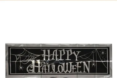 Produktbild von Banner "Happy Halloween" Schwarz/Silber | 30 x 91 cm Deko