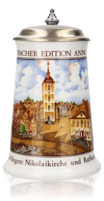 Produktbild von Krombacher Bierglas Jahreskrug 1990 Steinzeugkrug Seidel Zinndeckel 0,9l Krug