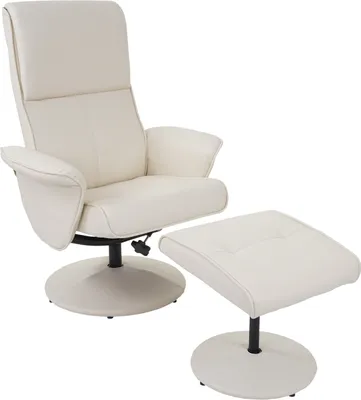 Obrázok produktu pre Relax kreslo Helsinki, TV kreslo Relax polohovateľné TV kreslo s taburetkou ~ Imitácia kože, krémová