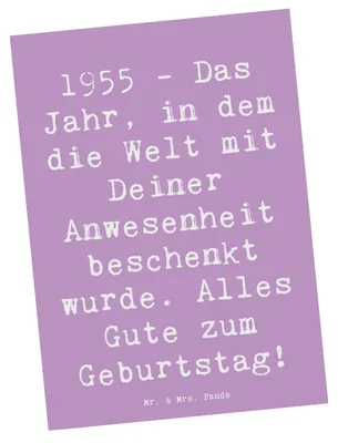 Produktbild von Mr. & Mrs. Panda Postkarte Spruch 1955 Geburtstag - Lavendeltraum - Geschenk, Geburtstagsgeschenk, kunstkarte, Geburtstagsgruß, einzelkarte, Postkarten, das Jahr, Alter