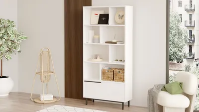 Immagine prodotto di Skye Decor, On4-W, libreria, 100 % MELAMINE COATED SLIPBOARD, bianco, 83,9 x 29,5 x 175,6 cm