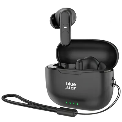 Productafbeelding van Blue Star, draadloze hoofdtelefoon met touchbediening en oplaadbox met handlus, zwart