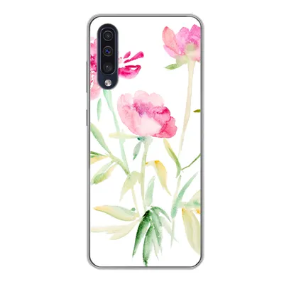 Produktbild von MuchoWow® Handyhülle Schutzhülle Hülle für Samsung Galaxy A50 Blumen - Aquarell - Rosa Silikon Softcase Handy Hülle - Mobiltelefonhülle