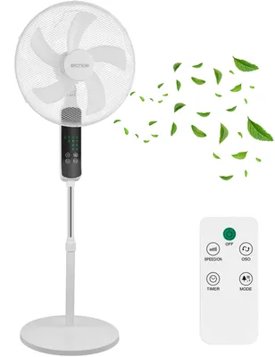 Produktbild von Echos Standventilator mit Fernbedienung 46 cm Weiß – Leistungsstarker 50W Ventilator, 3 Geschwindigkeiten, 3 Modi, Timer, Oszillation, Höhenverstellbar, Leiser Standlüfter für Schlafzimmer, Wohnzimmer und Büro