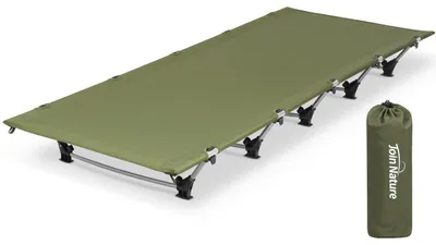 Produktbild von Campingbett klappbar bis 150 kg – faltbares Feldbett aus Aluminium, kompakt und ultraleicht, grün