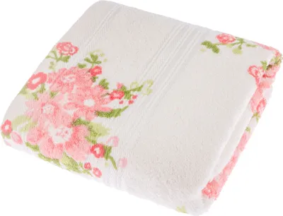 Obrázek produktu pro HOMESCAPES Froté ručník s romantickým vintage květinovým potiskem 100% bavlna 50x90cm - krémový