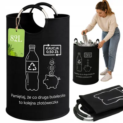 Obrázek produktu pro Kontejner na sběr vratných lahví – 82 litrů – Skládací – S rukojeťmi – Černý