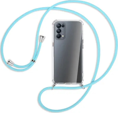 Produktbild von Handykette Backcover-Schutzhülle mit Band (Metall silberfarben) für Oppo Reno5 Pro 5G - himmelblau