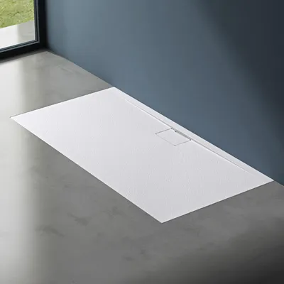 Produktbild von doporro Duschtasse Duschwanne 100x160x3 flach Mineralguss in Weiß DIN-Anschlüsse für bodengleiche Montage geeignet Geoma07
