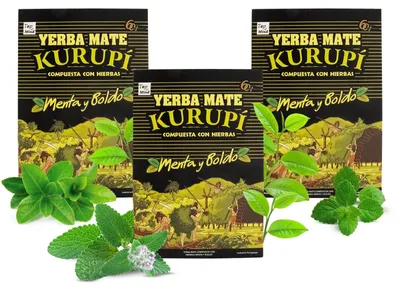 Produktbild von Kurupi - Mate Tee Menta Boldo 3x500g (1,5kg) - Pfefferminze & Boldo Kräuter - Stark Rauchig & Erfrischend Für Tereré - Paraguay
