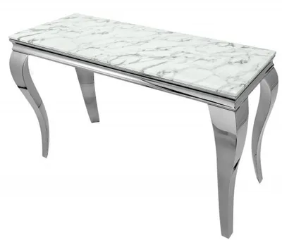 Produktbild von Casa Padrino Designer Konsole mit Marmor 140 cm Weiss / Grau - Modern Barock