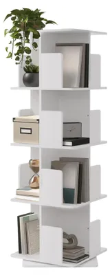 Produktbild von ML-Design Drehbares Bücherregal Kinder mit 4 Ebenen & 16 Fächern Weiß 40x124,5x40cm Standregal freistehend Drehregal 360° Lagerregal für Wohnzimmer