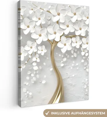 Obrázek produktu pro OneMillionCanvasses® - Plátno - Strom - Bílé - Abstraktní - Květina - Zlaté, nástěnná malba, nástěnné dekorace obrazy obývací pokoj, 30x40cm
