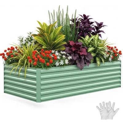 Produktbild von Erhöhtes galvanisiertes Hochbeet - Pflanzkasten 240x120x60 cm - Metall - Rostbeständig - Einfache Montage - Für Gemüse, Blumen und Kräuter - Grün